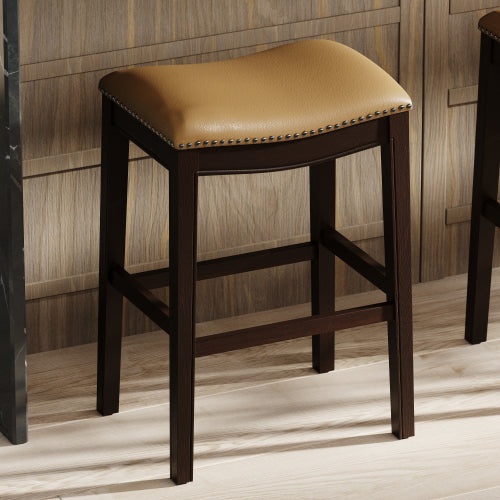 31in. H Bar-Height Wood Barstool with Tan Faux-Leather Seat, 1PC