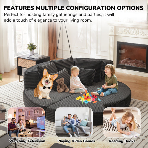 78.5 inch  Corduroy Semi-Circular Sofa-Bed Recliner,5 Pillows & Neck Pillow
