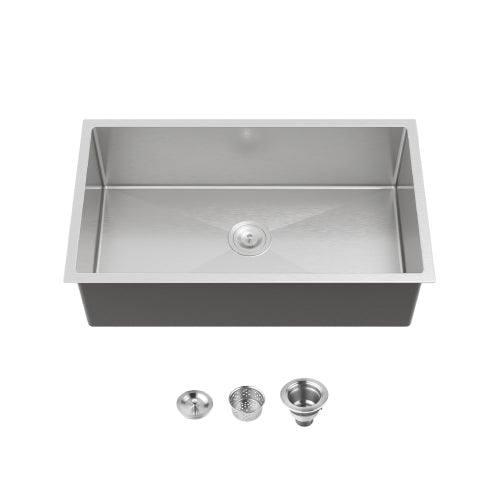 Stainless Steel Kitchen Sink, 33″x19″ Drop In Single Bowl, Undermount Handmade Sink in Brushed Nickel, with US Standard Drain and Hook