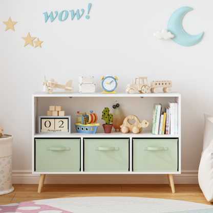 Kids Bookcase with Fabric Drawers and Toy Storage Organizer
