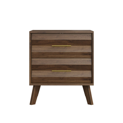 Walnut 2-Drawer Medieval Modern Nightstand