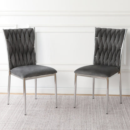Velvet Upholstered Dining Chairs with Metal Legs, Set of 2, Dark Gray