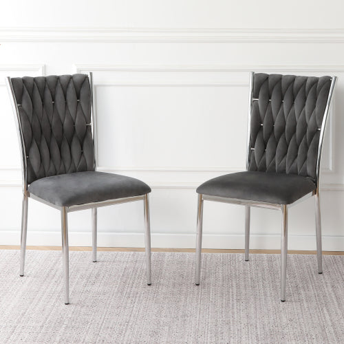 Velvet Upholstered Dining Chairs with Metal Legs, Set of 2, Dark Gray