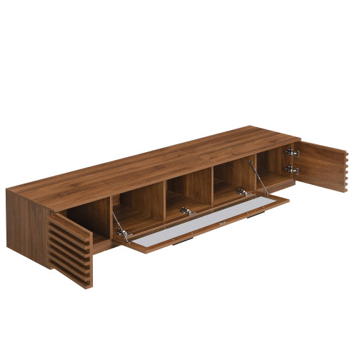 70.8 inch Walnut APP Control RGB LED Glass Flip Door TV Stand Legless Media Console For 80 inch TV