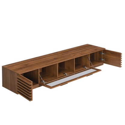 70.8 inch Walnut APP Control RGB LED Glass Flip Door TV Stand Legless Media Console For 80 inch TV