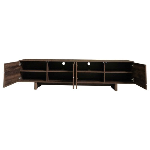 78.7 inch Dark Brown Push-Open TV Stand Solid Pine Leg Media Console Adjustable Shelves For 85 inch TV