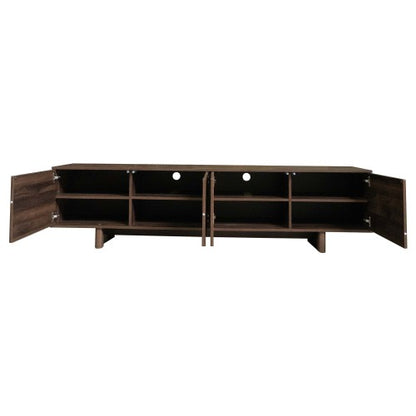 78.7 inch Dark Brown Push-Open TV Stand Solid Pine Leg Media Console Adjustable Shelves For 85 inch TV