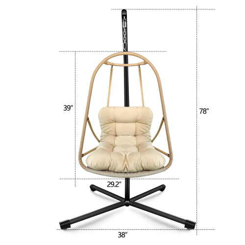 Swing Egg Chair with Stand Indoor Outdoor Wicker Rattan Patio Basket Hanging Chair with C Type bracket