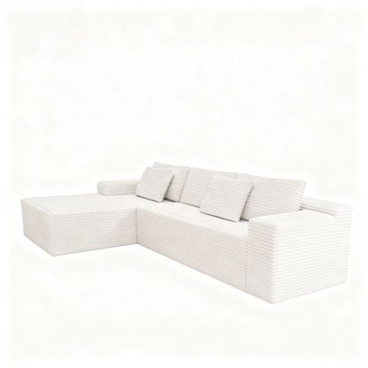 104.3*68.9 inch  White 2-PC Modular Compressed Corduroy Sectional Sofa, No Assembly