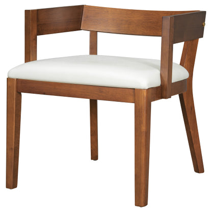 Set of 2 Modern Dining Chairs, Walnut Hardwood Frame with White Glossy PU Leather Upholstery