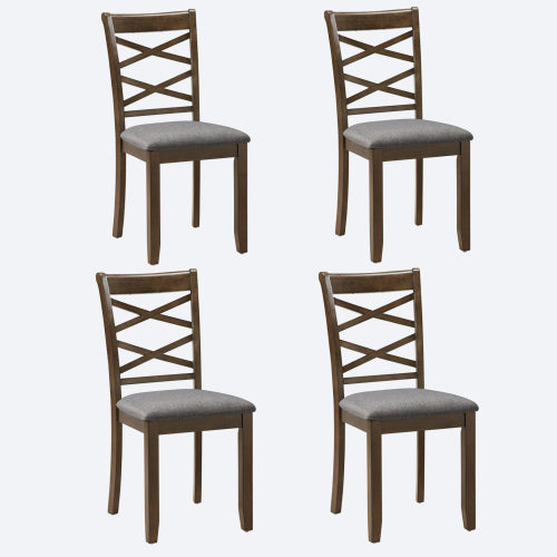 Set of 4 Walnut Wooden Dining Chairs, Double-Cross Linen Upholstered Side Chairs, Ergonomic High Back, 330lbs Load