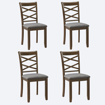 Set of 4 Walnut Wooden Dining Chairs, Double-Cross Linen Upholstered Side Chairs, Ergonomic High Back, 330lbs Load