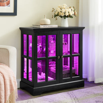 Black Retro 7-Color Bluetooth LED Lattice Glass Adjustable Display Cabinet