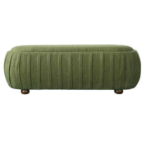 Boucle Ottoman Oval Upholstered Accent Stool with Rubberwood Legs for Living Room