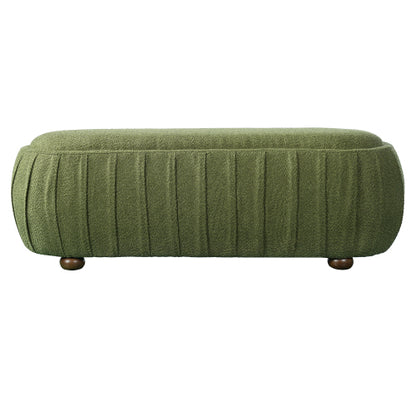 Boucle Ottoman Oval Upholstered Accent Stool with Rubberwood Legs for Living Room
