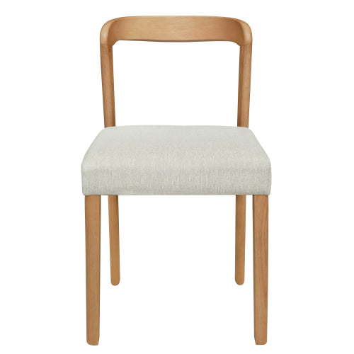 Open Back Rubberwood Dining Chairs with Upholstered Seats, Set of 2, Natural/Beige