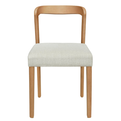 Open Back Rubberwood Dining Chairs with Upholstered Seats, Set of 2, Natural/Beige