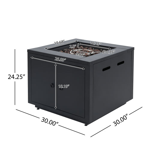 30inch Square Steel Fire Pit Table, in Black,40000BTU