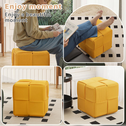 Ottoman Yellow Corduroy Square Foot Stool with Storage-Free Design
