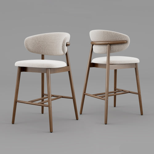 Solid Ash Wood Counter Stools with Upholstered Seats, Set of 2, Walnut