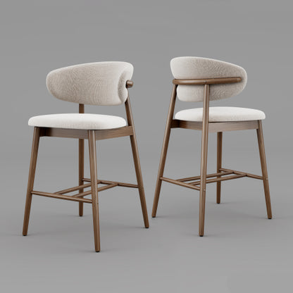 Solid Ash Wood Counter Stools with Upholstered Seats, Set of 2, Walnut