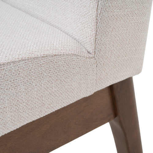 Set of 2 Contemporary Minimalist Dining Chairs, Walnut Rubberwood Legs with Light Beige Upholstery