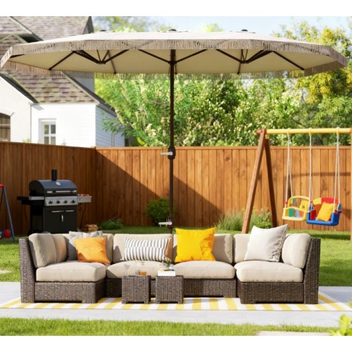 Extra Large Outdoor Umbrella,Rectangle Patio Umbrella,with Fringe and Crank Handle