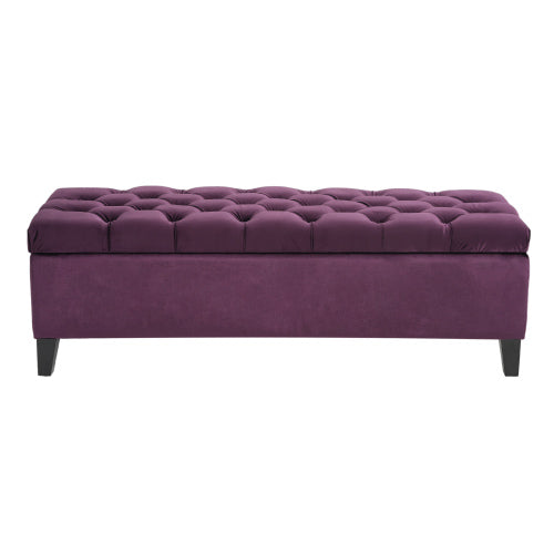 51 Inch Tufted Storage Ottoman Bench, Contemporary Diamond Stitch Upholstered Footstool with Soft Close Pressure Hinges