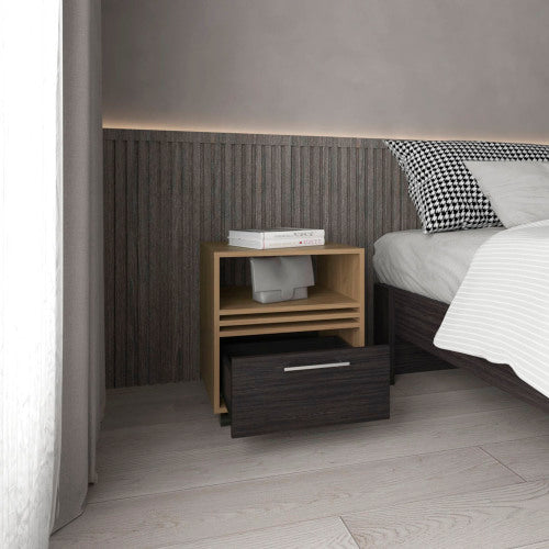 Natural Oak & Black Rolling Nightstand