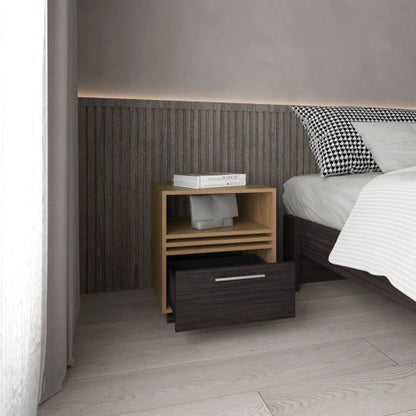 Natural Oak & Black Rolling Nightstand