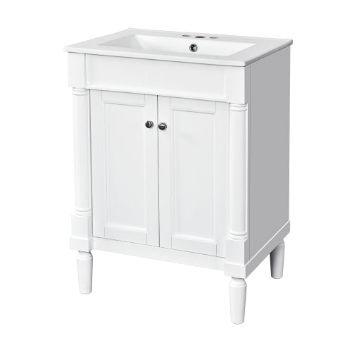 24'' Bathroom Vanity with Top Sink, 2-Tier Modern Bathroom Storage Cabinet, Single Sink Bathroom Vanity, Large Storage Shelves
