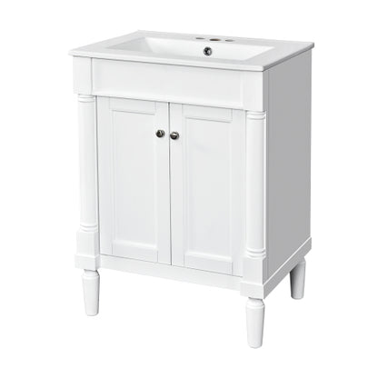 24'' Bathroom Vanity with Top Sink, 2-Tier Modern Bathroom Storage Cabinet, Single Sink Bathroom Vanity, Large Storage Shelves
