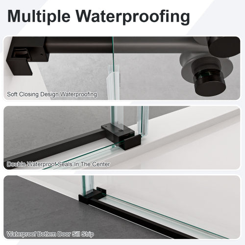 44"-48"W*76" H Frameless Single Sliding Shower Door – 5/16" (8mm) Clear Tempered Glass, Bypass Design with Matte Black Finish