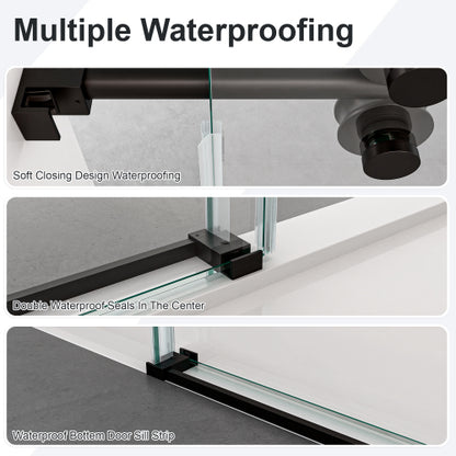 44"-48"W*76" H Frameless Single Sliding Shower Door – 5/16" (8mm) Clear Tempered Glass, Bypass Design with Matte Black Finish