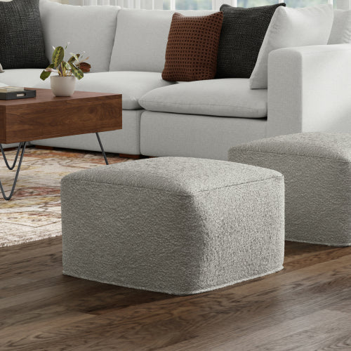 24 Inch Square Boucle Ottoman Pouf Footrest Accent Seat for Living Room Bedroom