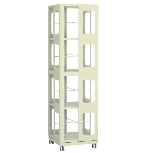 4-Tier All-Steel 360¡ã Rotating Bookshelf With Universal Wheels Space-Saving Sturdy Household Book Display Rack