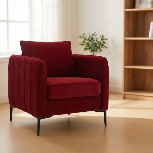Mid-Century Modern Velvet Accent Armchair with 1 Pillow & Metal Legs