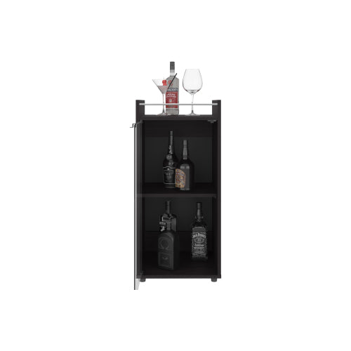 Minibar Cabinet 2 Doors, Open Shelf And Compact Design, Modern Bar Storage, Black
