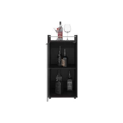Minibar Cabinet 2 Doors, Open Shelf And Compact Design, Modern Bar Storage, Black