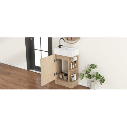 18.6" Bathroom Vanity with Sink, Bathroom Vanity Cabinet with Two-tier Shelf, Left or Right Orientation, Natural (Old Sku:WF308491AAN)