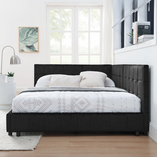 Full Size Upholstered Tufted  Bed Frame, Sofa Bed Frame with Comfortable Backrest and Armrests, Full Size Bed for Bedroom, Living Room,Velvet, Black(80.5inch *59inch *30.5inch )