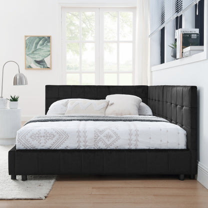 Full Size Upholstered Tufted  Bed Frame, Sofa Bed Frame with Comfortable Backrest and Armrests, Full Size Bed for Bedroom, Living Room,Velvet, Black(80.5inch *59inch *30.5inch )