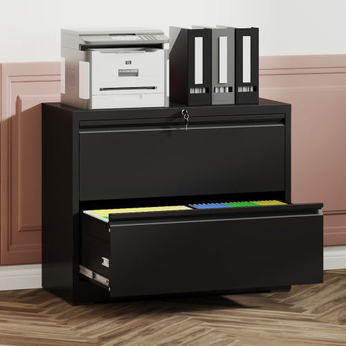 2 Drawer Metal File Cabinet with Lock for Letter Legal A4 Files Black