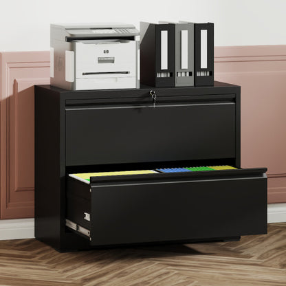 2 Drawer Metal File Cabinet with Lock for Letter Legal A4 Files Black