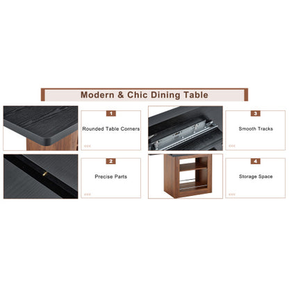 Expandable MDF Dining Table with Storage, Black Tabletop