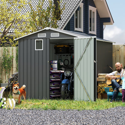 6x8FT Outdoor Steel Storage Shed with Clear Window, Lockable Doors, Compact Metal Tool Shed for Garden, Backyard, Patio, Utility, and Bike Storage,dark gray