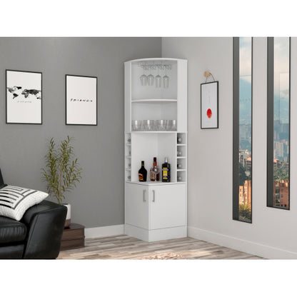 Corner Bar Cabinet, Two External Shelves White
