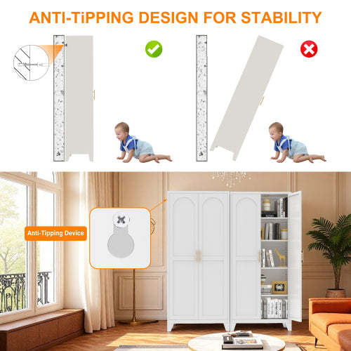 Tall Metal Storage Cabinet with Adjustable Shelves for Kitchen Bedroom Office White
