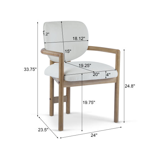 Set of 2 White Fabric King Louis Rubberwood Arm Dining Chairs, 300 LBS Weight Capacity