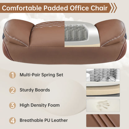 Leather Office Ergonomic Home Office Desk Chair, Back Support Swivel Executive Office Chair with Wheels and Flip-Up Armrests, Small Gaming Chair with Adjustable Rocking Function, Brown
